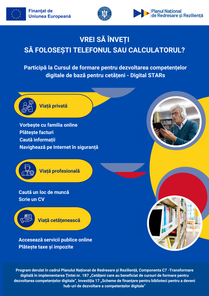 Cursuri gratuite de dezvoltare a competențelor digitale de bază în perioada noiembrie 2025 - aprilie 2026 la Biblioteca Comunală Găgești