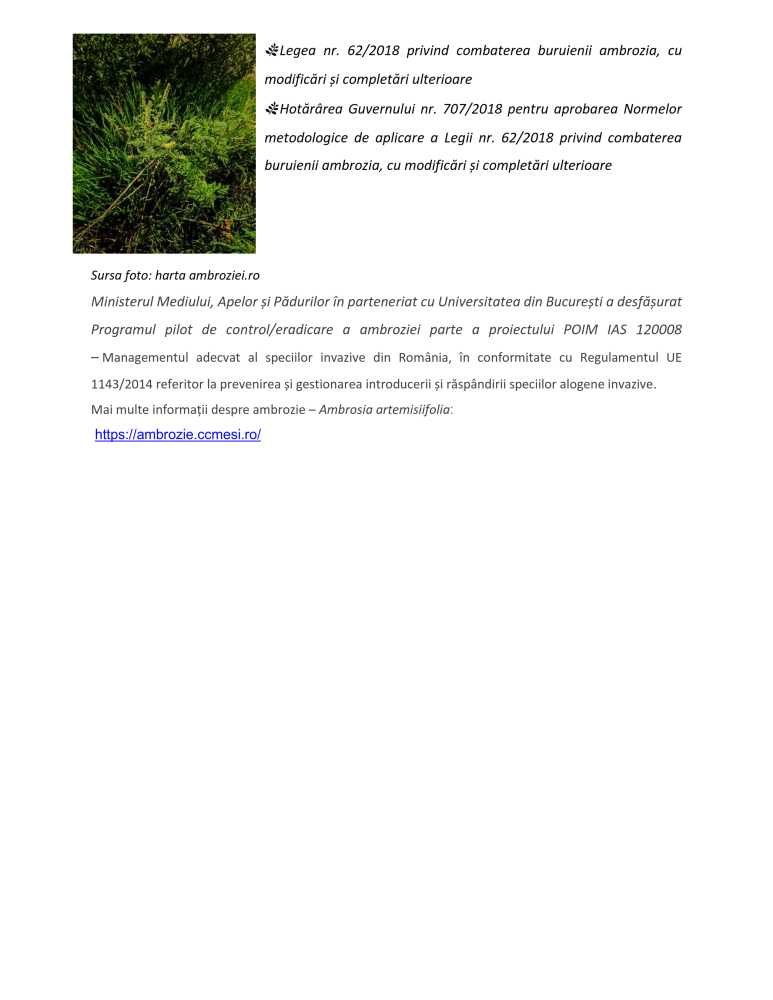 Prevenirea și combaterea ambroziei 