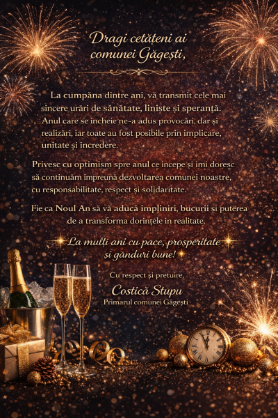 Mesajul domnului Primar, Costică Stupu, cu ocazia Anului Nou